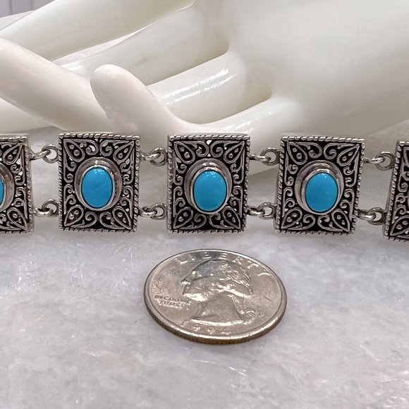 Arizona Sleeping Beauty Turquoise S925 Rectangular Link Toggle Clasp Bracelet - Picture 11 of 11